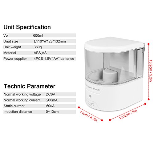 Sunsbell Montaje en Pared Automático del Sensor IR dispensador de jabón Touch-Libero Cocina jabón loción Bomba batería ML. Alimentado para Cocina, baño O