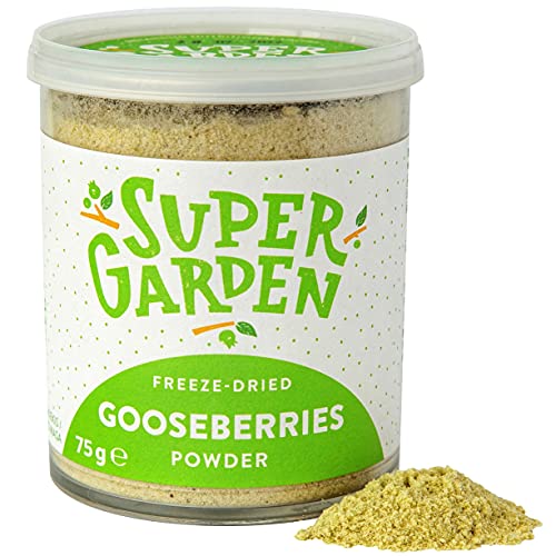 Super Garden grosella espinosa liofilizada en polvo - Producto 100% puro y natural - Apto para veganos - Sin azúcares, aditivos artificiales ni conservantes añadidos - Sin gluten - No OMG