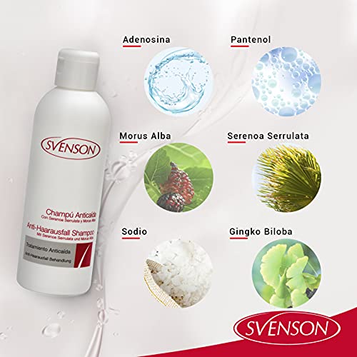 Svenson | Champú Anticaída | Previene y Combate la Caída del Cabello | Rico en Serenoa Serrulata, Morus Alba, Gingko Biloba y Vitamina B | Alta Estimulación del Crecimiento Capilar | Tamaño: 200 ml