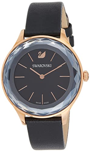 Swarovski Reloj Octea Nova, Correa de Piel, Negro, PVD en Tono Oro Rosa