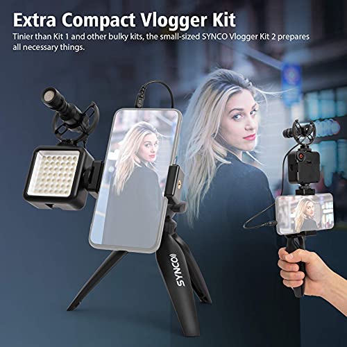 SYNCO Kit2 Vídeo Vlogger, Vlog Equipo de Grabación con Móvil Incluye Micrófono, Trípode y Antorcha Led para Grabar en Youtube, Streaming, Vlogging, Transmisión, Kit-Grabacion-Móvil-Smartphone-Vídeo