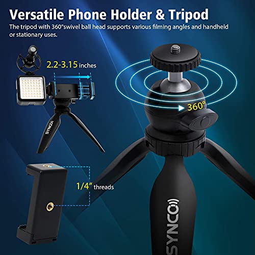 SYNCO Kit2 Vídeo Vlogger, Vlog Equipo de Grabación con Móvil Incluye Micrófono, Trípode y Antorcha Led para Grabar en Youtube, Streaming, Vlogging, Transmisión, Kit-Grabacion-Móvil-Smartphone-Vídeo