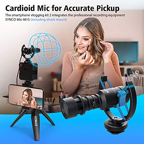 SYNCO Kit2 Vídeo Vlogger, Vlog Equipo de Grabación con Móvil Incluye Micrófono, Trípode y Antorcha Led para Grabar en Youtube, Streaming, Vlogging, Transmisión, Kit-Grabacion-Móvil-Smartphone-Vídeo