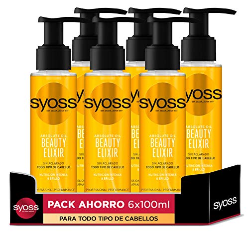 Syoss - Aceite Tratamiento Sublimador Beauty Elixir Oil – Para todo tipo de pelo - 6uds de 100Ml (600ml) – Nutrición intensa y brillo - Cabello como recién salido de la peluquería