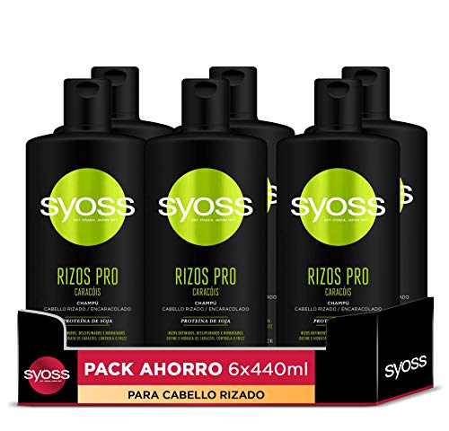 Syoss - Champú para pelo rizado u ondulado - Rizos Pro - 6uds de 440Ml (2.640ml) – Método Curly- Rizos definidos y disciplinados - Cabello como recién salido de la peluquería