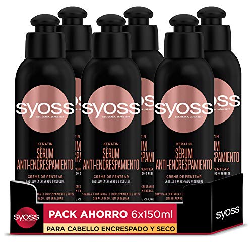 Syoss - Tratamiento para pelo encrespado y seco - Crema Peinado Keratina - 6 uds de 150Ml (900ml) - Controla el encrespamiento y repara en profundidad - Cabello como recién salido de la peluquería