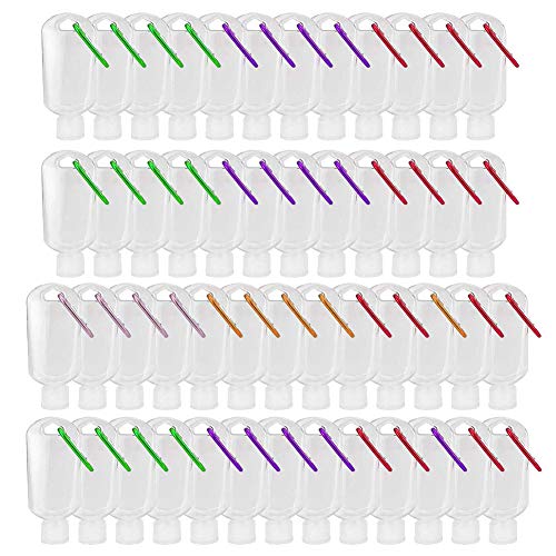 SYSI 50ML Botella Recargable vacía con Llavero, 50Piezas Mini Botellas Transparentes portátiles para Viajes, Botellas Cosméticas de Perfume de Plástico Contenedores (50pcs)