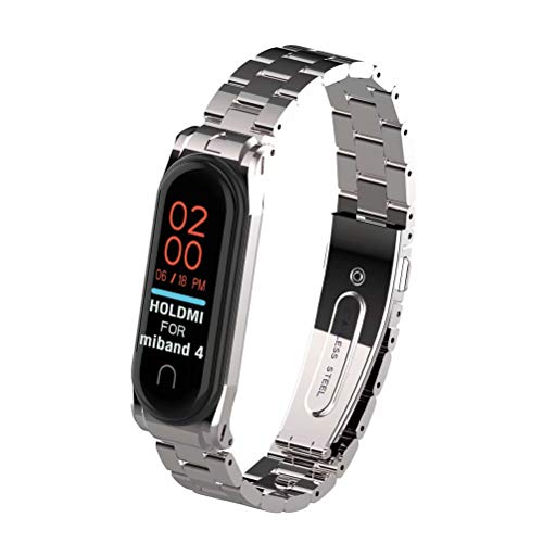 T-BLUER Xiaomi Mi Band 4/Mi Band 3 Correa,Metal de Acero Inoxidable Pulsera de Repuesto Correa de Recambio Brazalete para Xiaomi Mi Band4/Mi Band3,Plata