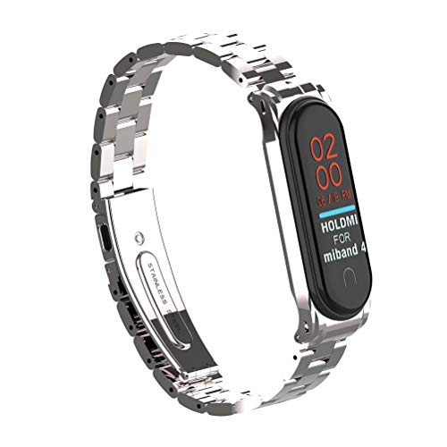 T-BLUER Xiaomi Mi Band 4/Mi Band 3 Correa,Metal de Acero Inoxidable Pulsera de Repuesto Correa de Recambio Brazalete para Xiaomi Mi Band4/Mi Band3,Plata