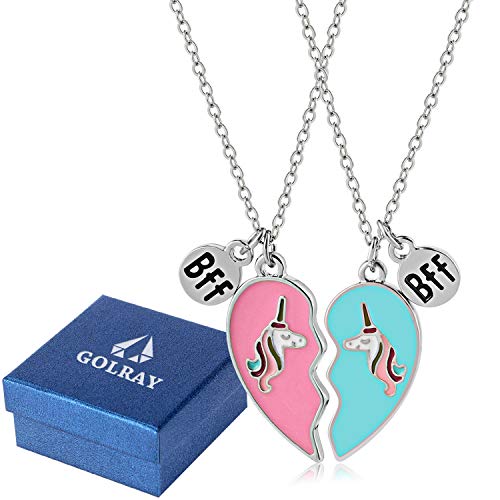 Tacobear Collar Amistad Collar Unicornio con Caja de Regalo Unicornio Corazón Colgante Collar Mejores Amigos Joyería BFF Collares de la Amistad para 2 Niñas Niños (Rosa Azul)