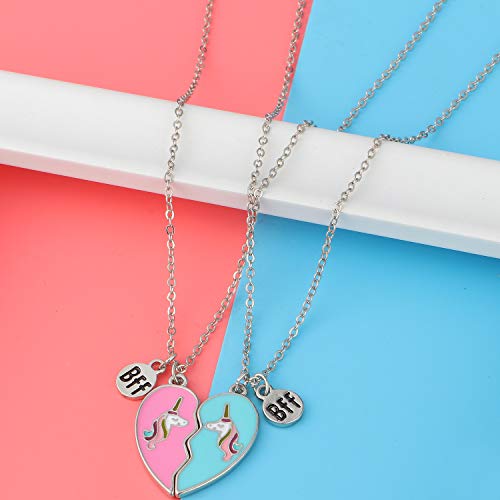 Tacobear Collar Amistad Collar Unicornio con Caja de Regalo Unicornio Corazón Colgante Collar Mejores Amigos Joyería BFF Collares de la Amistad para 2 Niñas Niños (Rosa Azul)