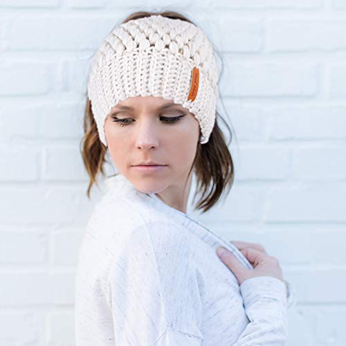 Tacobear Mujer Gorros de Punto con Coleta Beanie Sombrero Invierno Suave Cálido Elástico Ponytail Beanie Hat para Mujer (Beige)