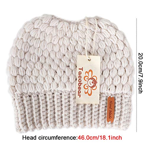 Tacobear Mujer Gorros de Punto con Coleta Beanie Sombrero Invierno Suave Cálido Elástico Ponytail Beanie Hat para Mujer (Beige)