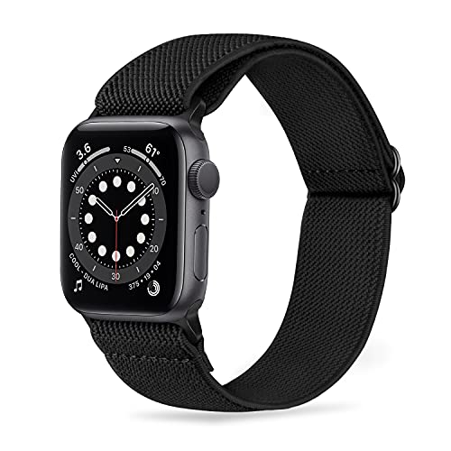 Tasikar Sport Solo Loop Compatible con Correa Apple Watch 41mm 40mm 38mm, Nailon Pulsera Repuesto, Correas Trenzada Elástica Ajustable para Apple Watch Serie 7/6/SE/5/4/3/2/1-Negro