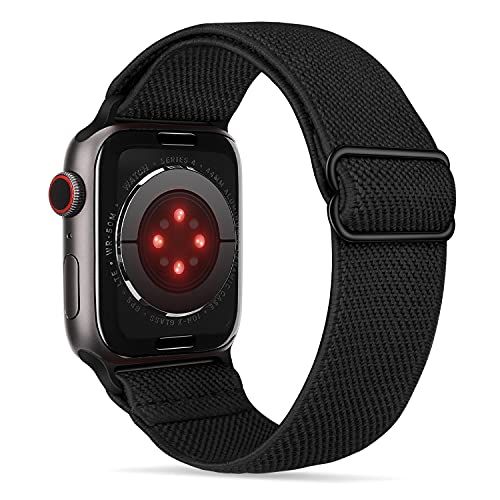 Tasikar Sport Solo Loop Compatible con Correa Apple Watch 41mm 40mm 38mm, Nailon Pulsera Repuesto, Correas Trenzada Elástica Ajustable para Apple Watch Serie 7/6/SE/5/4/3/2/1-Negro