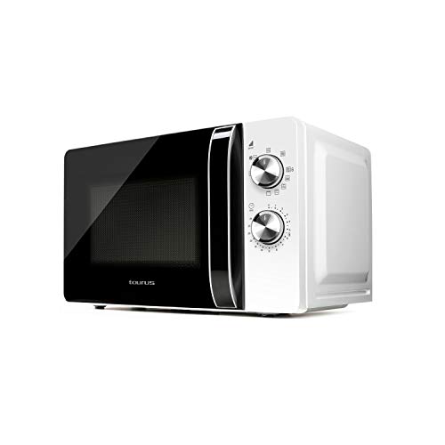 Taurus Fastwave 20 Grill - Horno microondas, 20L, 700W, Grill 800W, 9 potencias, Función descongelar, Auto-Clean, Sistema White&Clean, Blanco/Plata