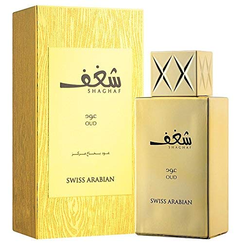 Tawakkal Perfumes Shaghaf Oud de Swiss Arabian - Fragancia unisex con notas de vainilla, praliné, rosa y azafrán, 75 ml