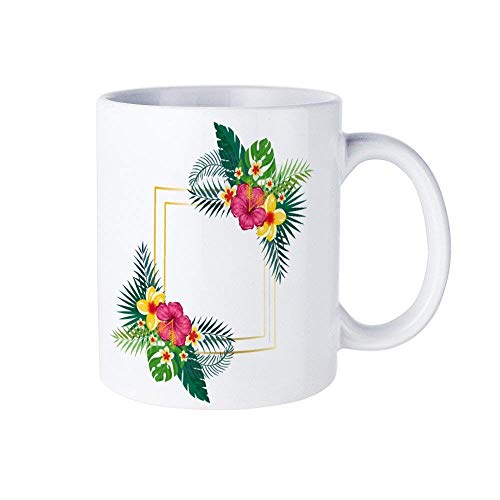 Taza de café con leche, marco de flores, evento navideño, regalo exquisito para familiares y amigos