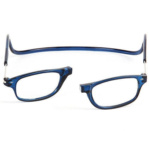 TBOC Pack: Gafas de Lectura Presbicia Vista Cansada – (Dos Unidades) Graduadas +2.00 Dioptrías Montura Transparente y Azul Hombre Mujer Plegables Lentes Aumento Leer Ver Cerca Cuello Imán