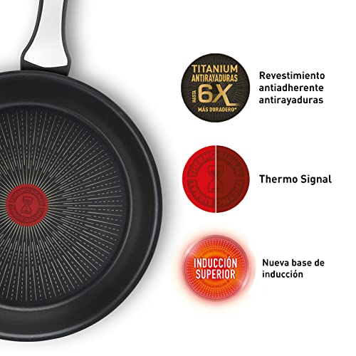 Tefal Unlimited On - Juego de 3 Sartenes: 3 Sartenes de 20/24/28 cm con revestimiento muy resistente, Thermo-Signal, Thermo-Fusion, forma profunda, todo tipo de cocinas, apto para horno, sin PFOA