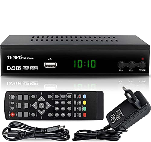 Tempo 4000 Decodificador Digital Terrestre – DVB T2 / HDMI Full HD / Canales Sintonizador / Receptor TV / PVR / H.265 HEVC / USB / Decoder / DVB-T2 / TNT / TDT Television / 4K