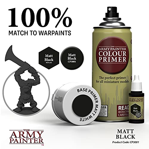 The Army Painter | Colour Primer | Matt Black | 400 mL | Espray Acrílico | Base para Pintura de Modelos Miniatura | Negro Mate