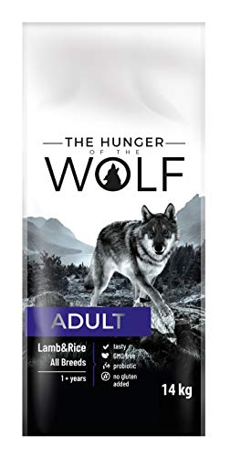 The Hunger of The Wolf Alimento seco para perros adultos de todas las razas con cordero y arroz, fórmula delicada, 14 kg