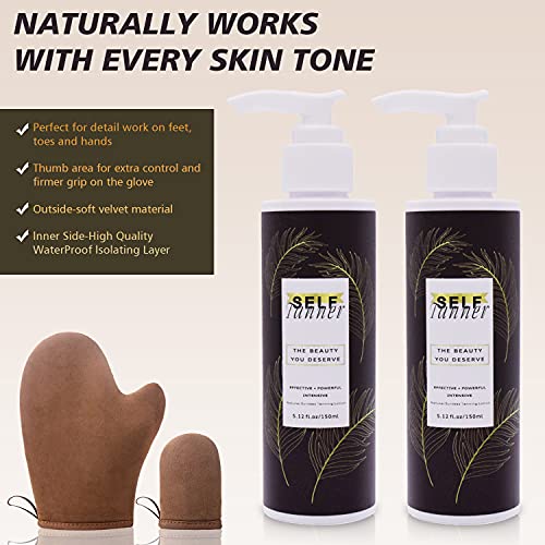 Thnkstaps lote de 2 cajas Autobronceador con guantes de bronceado Loción Autobronceadora Para Cara y Cuerpo Bronceado Gradual y Natural Crema Autobronceadora Unisex 2x150 ml