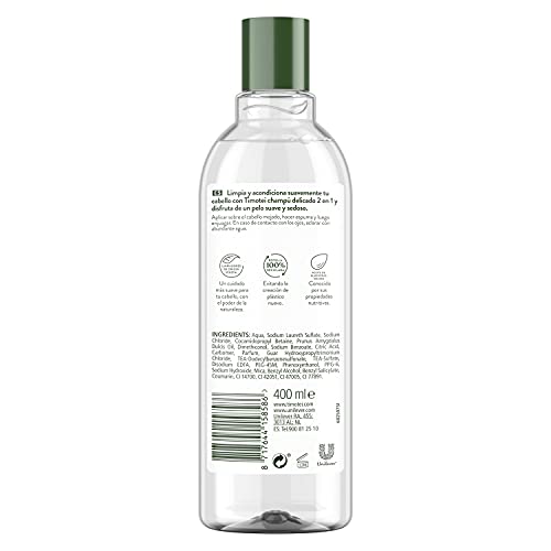 Timotei Champú Y Acondicionador Delicado Para Todo Tipo De Cabello Con Aceite De Almendras Dulces Con Limpiadores De Origen Vegetal, 94% Ingredientes De Origen Natural 400 ml - Pack de 12