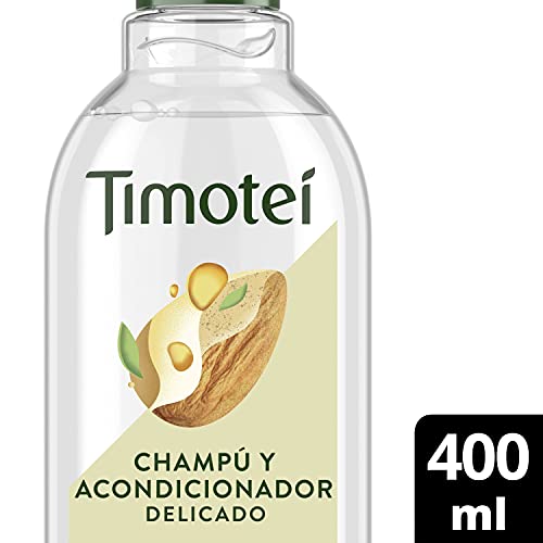 Timotei Champú Y Acondicionador Delicado Para Todo Tipo De Cabello Con Aceite De Almendras Dulces Con Limpiadores De Origen Vegetal, 94% Ingredientes De Origen Natural 400 ml - Pack de 12