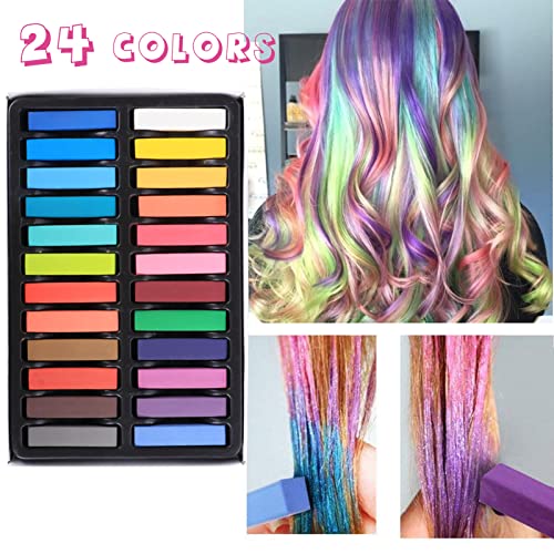 Tizas Para El Pelo, Juego De Tinte Temporal De 24 Colores, Tinte Para El Cabello Desechable Lavable Y No TóXico, Tinte Para El Cabello Para Navidad, Carnaval, Fiesta, Cosplay