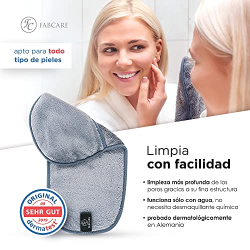 Toallas desmaquillantes de microfibra de FABCARE (8 peizas) - PROBADO DERMATOLÓGICAMENTE - Lavable hasta 95°C - Guante desmaquillante integrado - Toallas de microfibra de limpieza para la cara