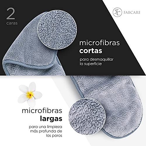 Toallas desmaquillantes de microfibra de FABCARE (8 peizas) - PROBADO DERMATOLÓGICAMENTE - Lavable hasta 95°C - Guante desmaquillante integrado - Toallas de microfibra de limpieza para la cara