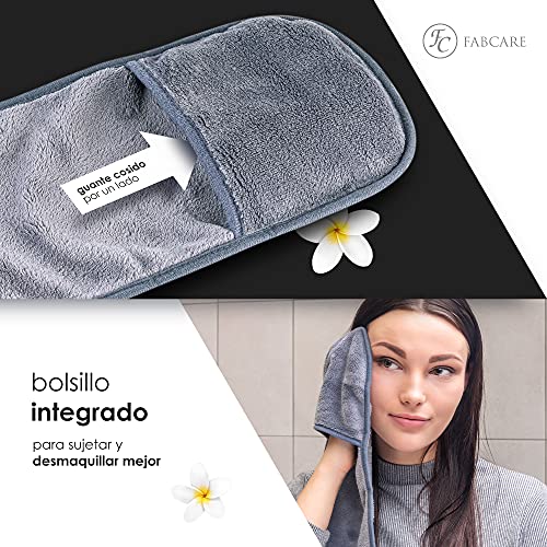 Toallas desmaquillantes de microfibra de FABCARE (8 peizas) - PROBADO DERMATOLÓGICAMENTE - Lavable hasta 95°C - Guante desmaquillante integrado - Toallas de microfibra de limpieza para la cara