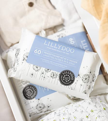 Toallitas húmedas para bebés LILLYDOO con un 99 % de agua, 720 unidades (12 x 60), CAJA MENSUAL, toallitas 100 % biodegradable sin perfumes y tan suave como el algodón y el agua