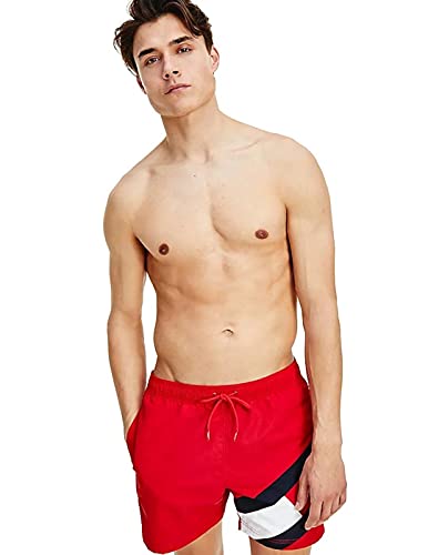 Tommy Hilfiger Colour-Blocked Slim Fit Mid Length Swim Shorts Bañador, Primary Red, L para Hombre