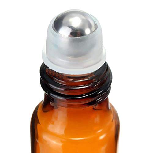 TOMYEER Botellas enrollables de cristal ámbar de 5 ml con bolas de acero inoxidable y tapa, paquete de 15