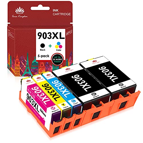 Toner Kingdom Chip de Actualización 903XL Cartuchos de Tinta Compatible para HP 903XL 903 para Impresoras HP Officejet Pro 6950 6960 6970 (1 Negro/1 Cian/1 Magenta/1 Amarillo, Paquete de 5)