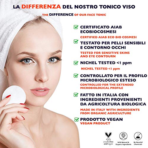 Tónico facial BIO Florence con ácido hialurónico con propiedades calmantes, hidratantes y revitalizantes. Con Agua de Rosa Damasco Orgánica - para Cara, Cuello- 250 ML