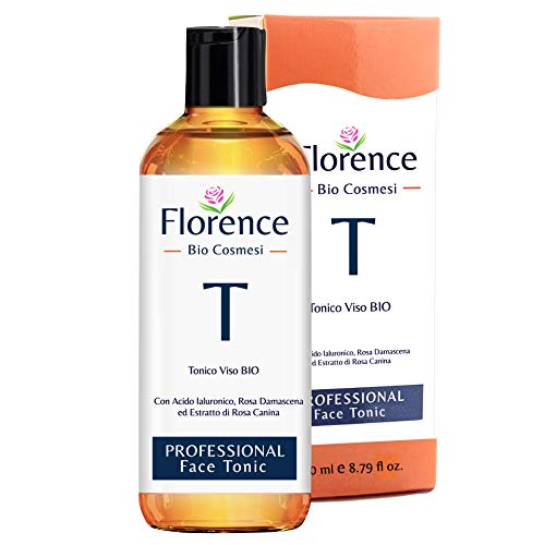 Tónico facial BIO Florence con ácido hialurónico con propiedades calmantes, hidratantes y revitalizantes. Con Agua de Rosa Damasco Orgánica - para Cara, Cuello- 250 ML