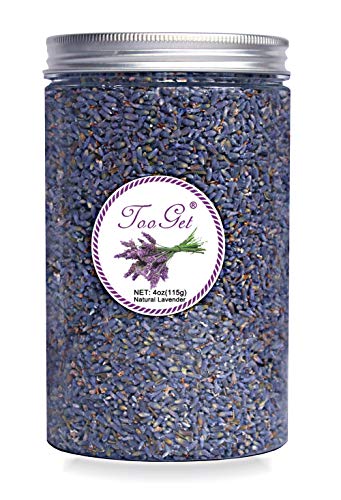 TooGet Culinaria Secas Capullos de Lavanda, 100% Primas Altas Cultivan Flores de La Lavanda, Azul Lavanda Ultra Grado Superior Con Botella de Plástico PET - 115g