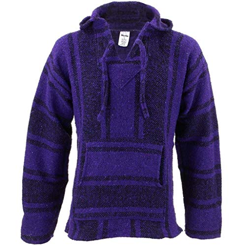 Top hippie mexicano de Baja Jerga morado y negro con capucha, Morado (, L