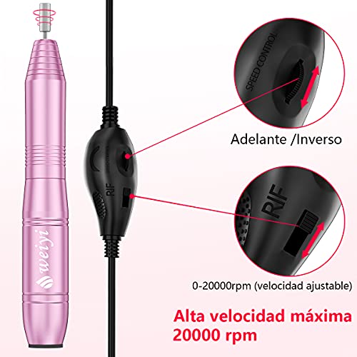 Torno para Uñas, Kit Para Uñas de Profesional USB Lima Electrica Uñas con Set de 11 Piezas de Brocas para Uñas de, Manicura y Pedicura Salón de Belleza en Casa (Rosa)