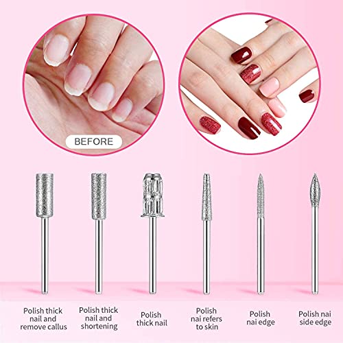 Torno para Uñas, Lima de Uñas Profesionales con Set de 11 Tipos de Brocas de Pulido Pedicura, Lima Electrica Uñas de Vlocidad Ajustable para Manicura Pedicura(Rosa)