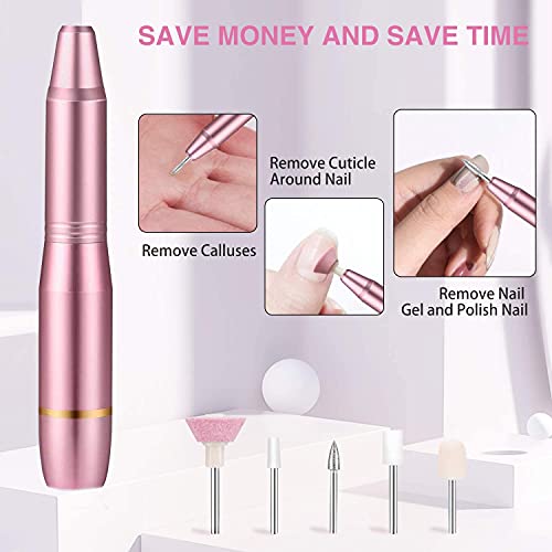 Torno para Uñas, Lima de Uñas Profesionales con Set de 11 Tipos de Brocas de Pulido Pedicura, Lima Electrica Uñas de Vlocidad Ajustable para Manicura Pedicura(Rosa)