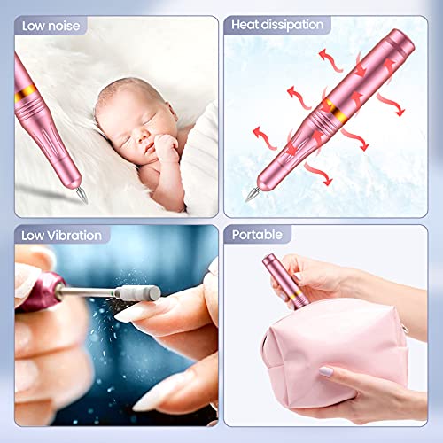 Torno para Uñas, Seguro, Potente, 11 en 1 lima electrica uñas, Kit de Manicura y Pedicura Eléctrico Profesional, 20,000 RPM Velocidad Ajustable, Set de Manicura para Salón DIY