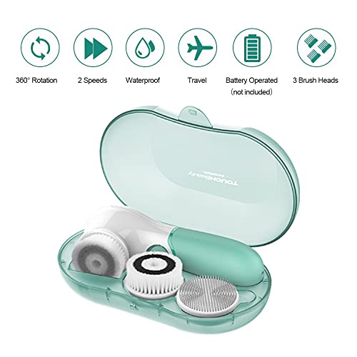 TOUCHBeauty Cepillo de Limpieza Facial, Limpiador Facial Electrico con 3 Cabezales Limpiadores de Cepillo para el Acné, Puntos Negros, Piel Muerta, Limpieza Profunda y Exfoliación, Verde