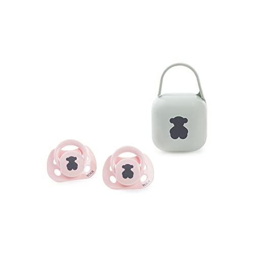 TOUS BABY - Set 2 chupetes y portachupetes Baby TOUS. Chupetes fisiológicos para tu bebé (0-6M) (ROSA)