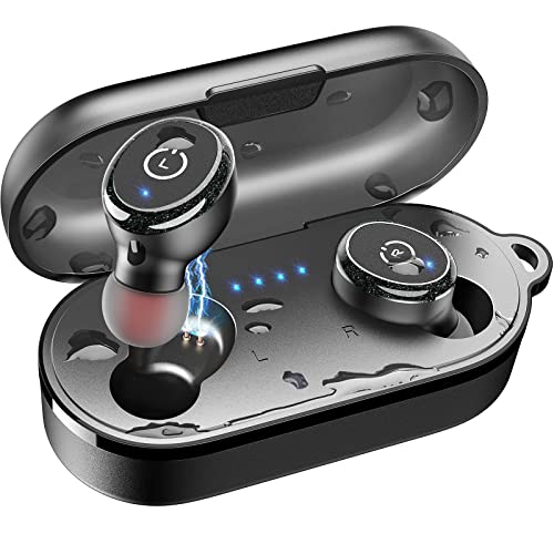 TOZO T10 Auriculares Bluetooth IPX8 Impermeable Bluetooth 5.0 In Ear inalámbricos con Estuche de Carga y micrófono, Sonido Premium con Graves Profundos para Correr y Hacer Deporte Negro