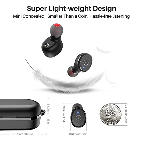 TOZO T10 Auriculares Bluetooth IPX8 Impermeable Bluetooth 5.0 In Ear inalámbricos con Estuche de Carga y micrófono, Sonido Premium con Graves Profundos para Correr y Hacer Deporte Negro